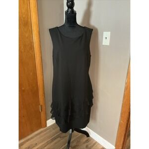 NWT Connected Apparel Black Sleeveless Shift Dress Ruffle Hem Women's Size 18